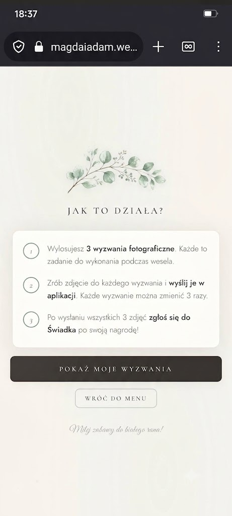 Ekran z zasadami gry foto-wyzwań